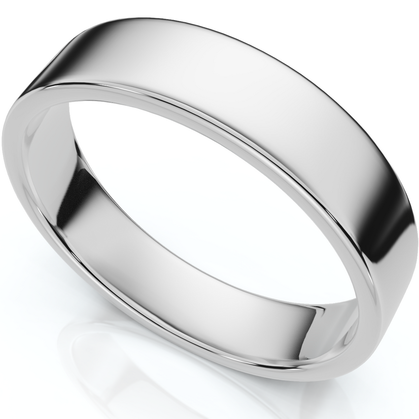 14K White Gold Plain 5mm Comfort Fit Wedding Band High Polished Flat