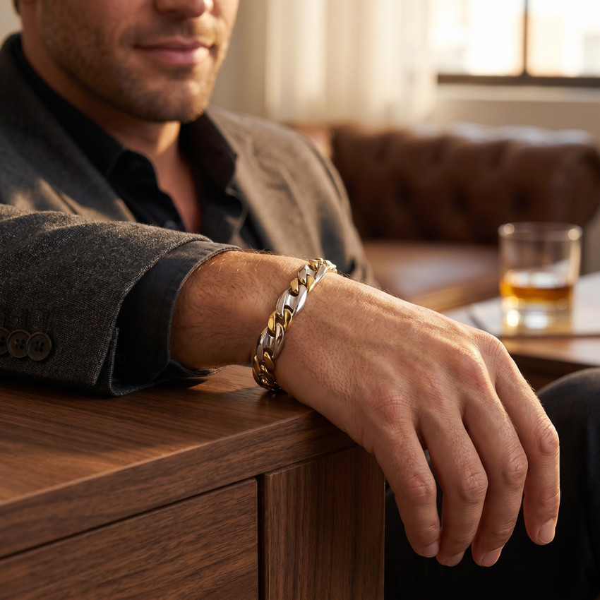 Men's Mariner & Figaro Link 14k Gold (44gram) or Platinum (71gram) 7.5-9.5mm Bracelet 8.5"