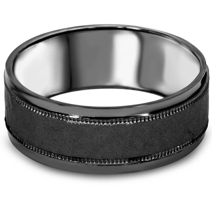 8mm Hammered 10K Black Gold Mens Wedding Band