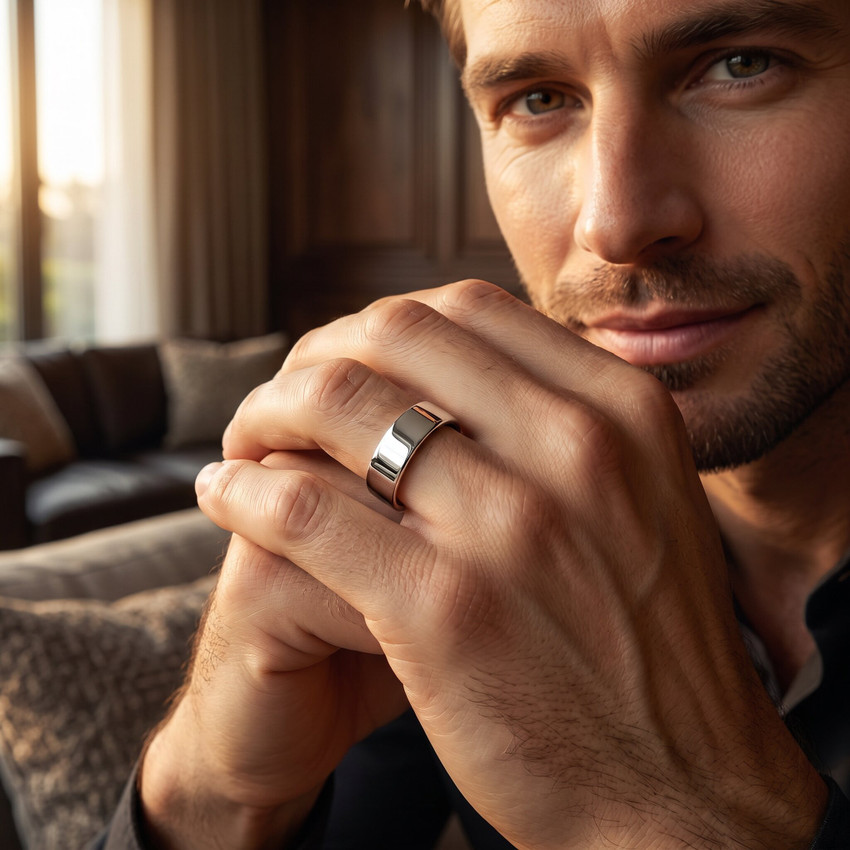 Flat High Polished 5MM Mens Wedding Band Ring 950 Platinum