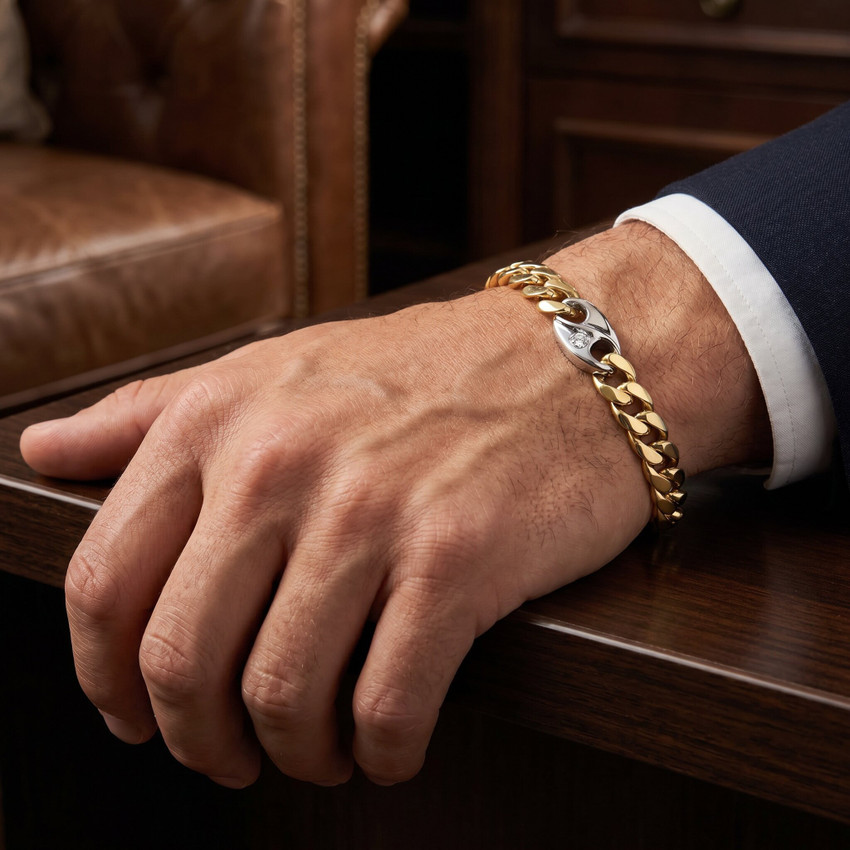 Men's Figaro 14k Gold (43gram) or Platinum (70gram) 8mm Link Bracelet 8.25"