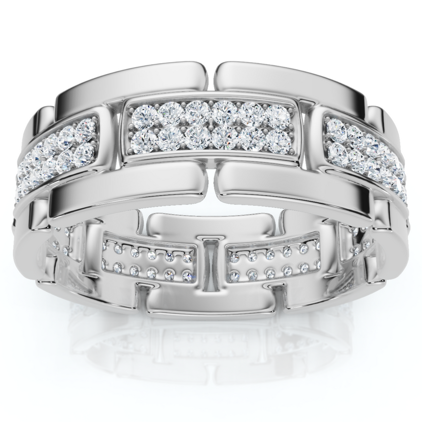 .85Ct Round Diamond Mens Link 8mm Wedding Band 10k Gold Polished Ring Lab Grown