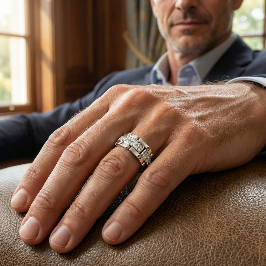 .85Ct Round Diamond Mens Link 8mm Wedding Band 10k Gold Polished Ring Lab Grown