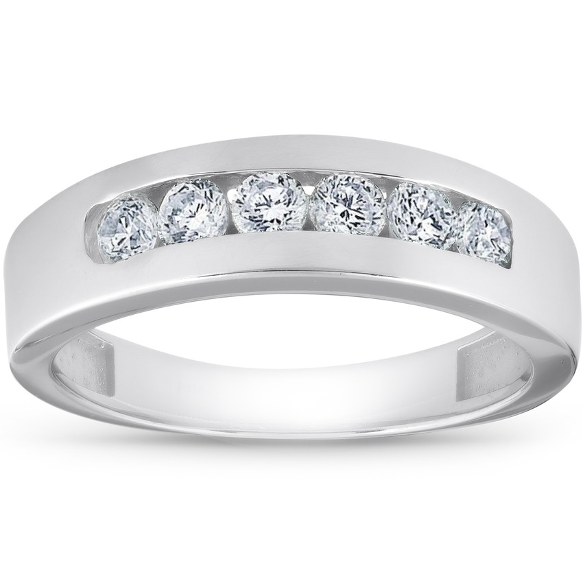 1 Ct Channel Set Men's Natural Diamond Wedding Ring 14K White Gold