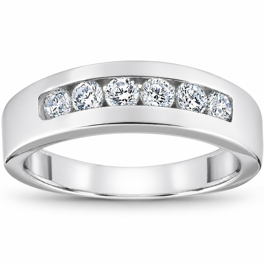 1 Ct Channel Set Men's Natural Diamond Wedding Ring 14K White Gold