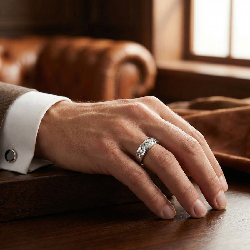 1 Ct Channel Set Men's Natural Diamond Wedding Ring 14K White Gold