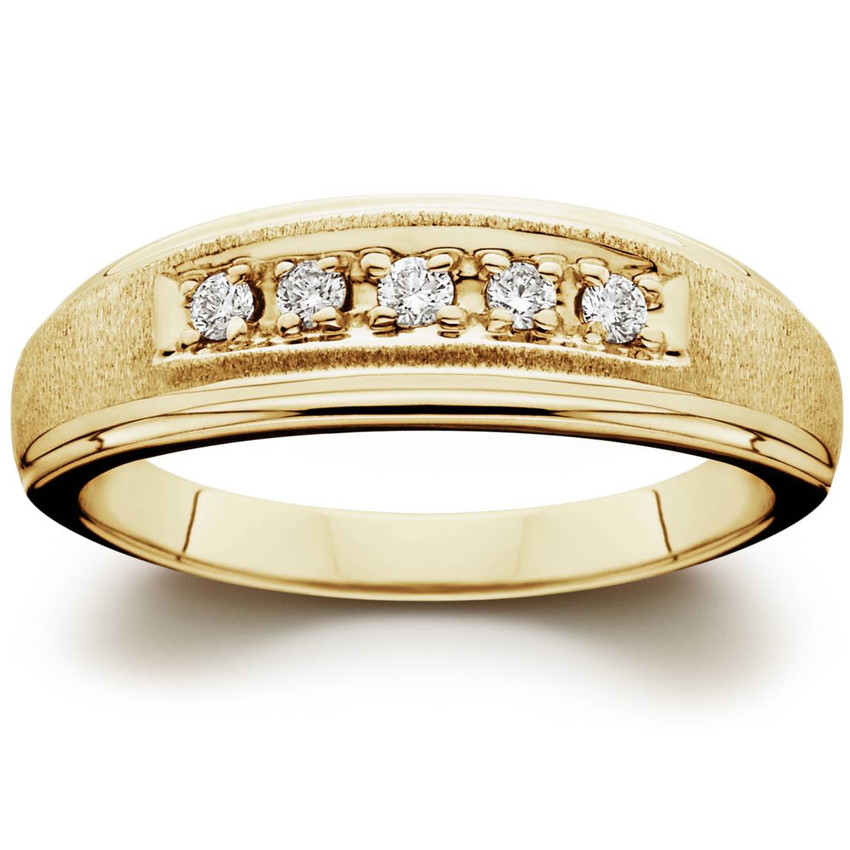 Mens 1/6ct Yellow Gold Diamond Wedding Ring Band