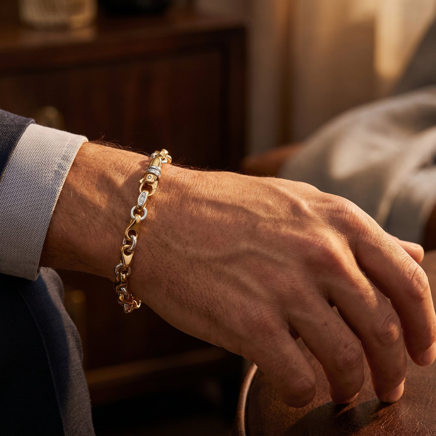 Men's Designer Seed & Rolo Link 14k Gold (37gram) or Platinum (59gram) 7mm Bracelet 8.5"