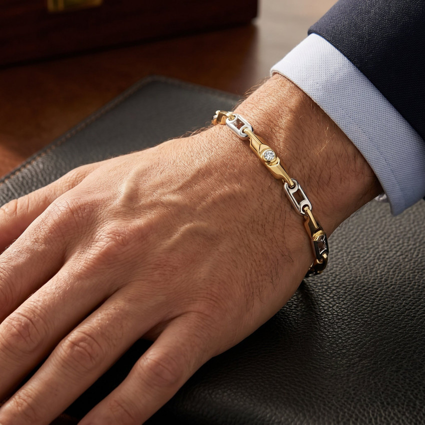 Men's Designer Seed 14k Gold (30gram) or Platinum (48gram) 5mm Link Bracelet 9"