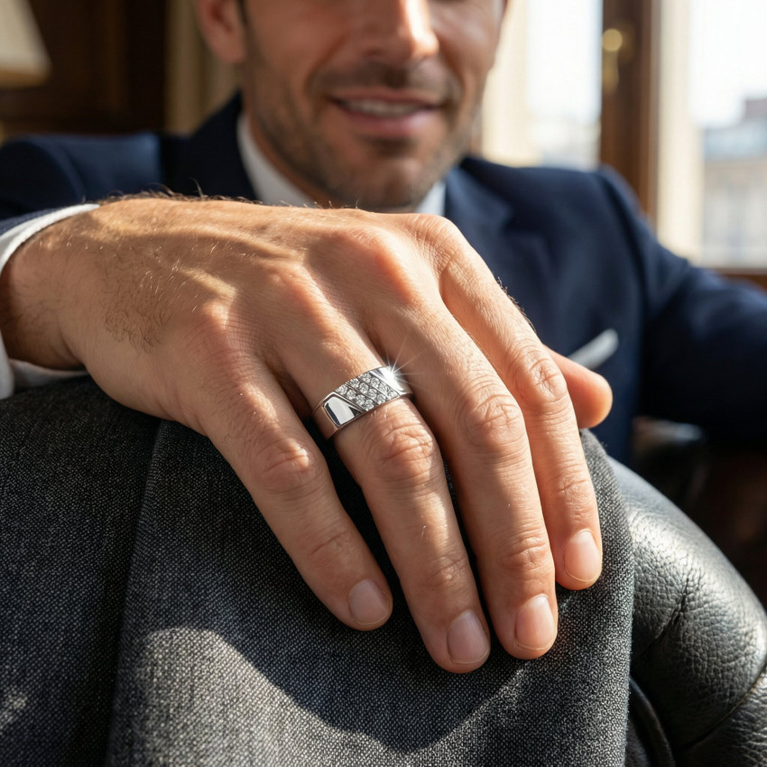 1/5Ct Multi Row Men's Diamond Polished Ring in White, Yellow, or Rose Gold