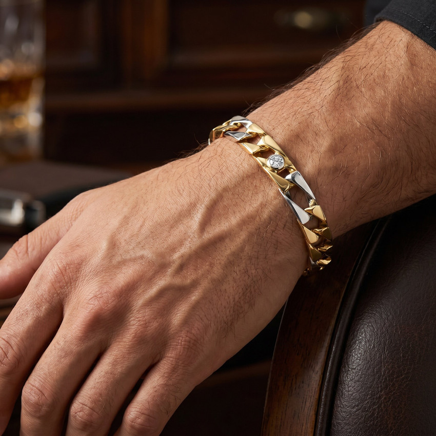 Men's Designer Figaro Link 14k Gold (37gram) or Platinum (60gram) 8mm Bracelet 8.5"