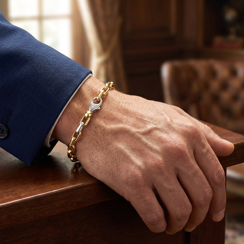 Men's Figaro 14k Gold (33gram) or Platinum (53gram) 6.5mm Link Bracelet 8.75"