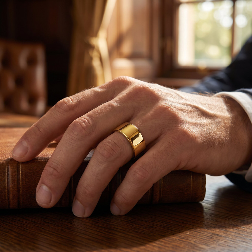 Mens High Polished 9MM Flat Wedding Band Ring 10K Yellow Gold