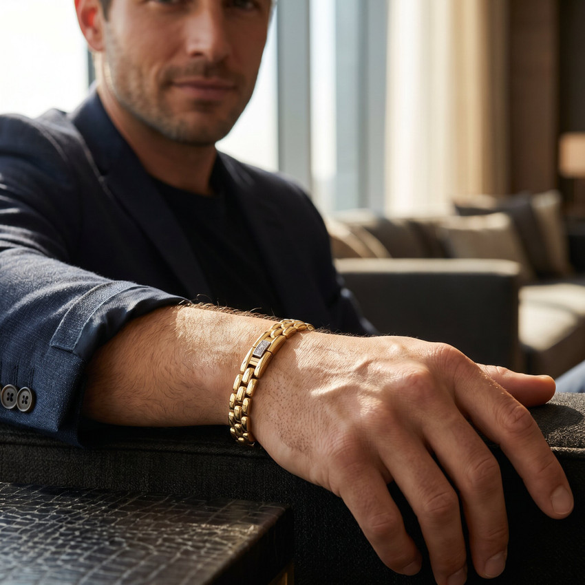Men's Attached Round 14k Gold (34gram) or Platinum (55gram) 7.5mm Link Bracelet 8.5"