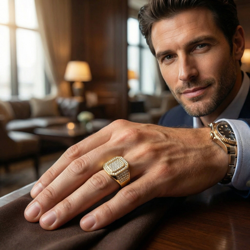 1Ct Men's Diamond Ring 10k Yellow Gold