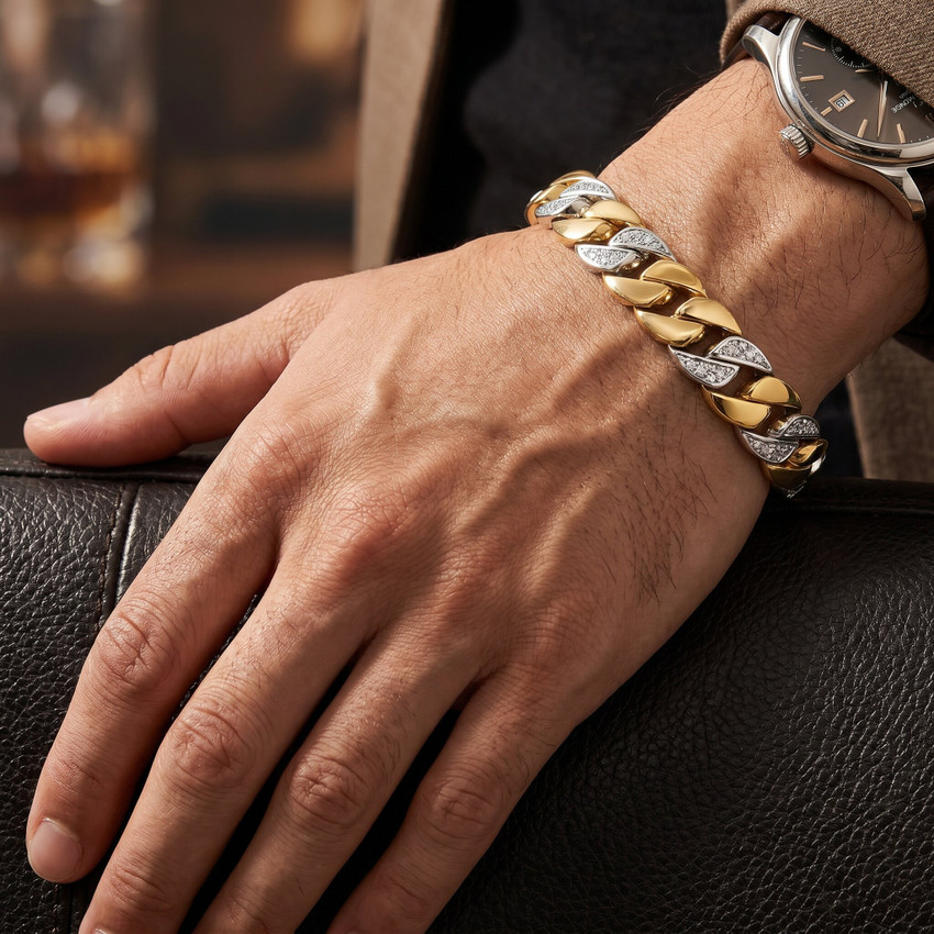 Men's 14k Gold (101gram) or Platinum (163gram) 13mm Diamond Bracelet 8.75"