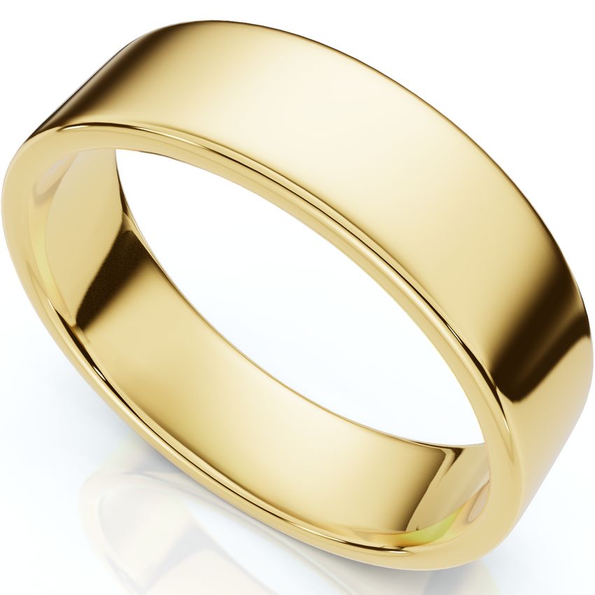 High Polished Flat 6MM Mens Wedding Band Ring 14K Yellow Gold