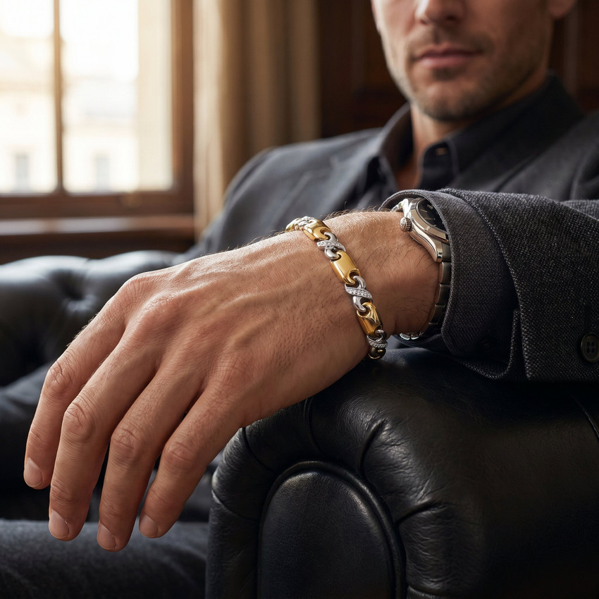Men's 14k Gold (63gram) or Platinum (118gram) 9.5mm Diamond Bracelet 8.5"