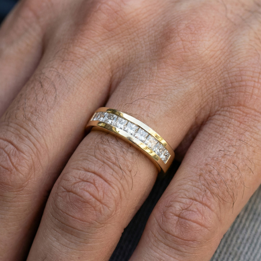 1ct Princess Cut Diamond Wedding Mens 14k Gold Ring