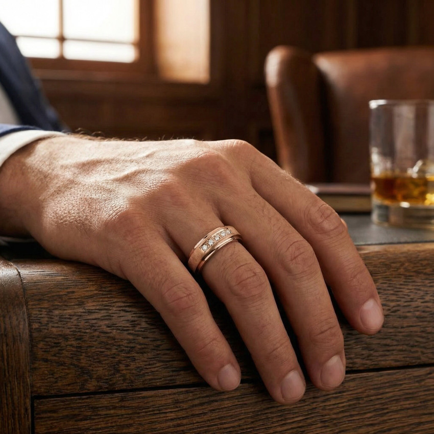 Men's Natural Diamond Brushed & Polished Ring 14K Rose Gold