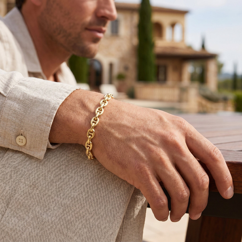 Men's Marine 14k Gold (26gram) or Platinum (48gram) 6.5mm Link Bracelet 8.5"