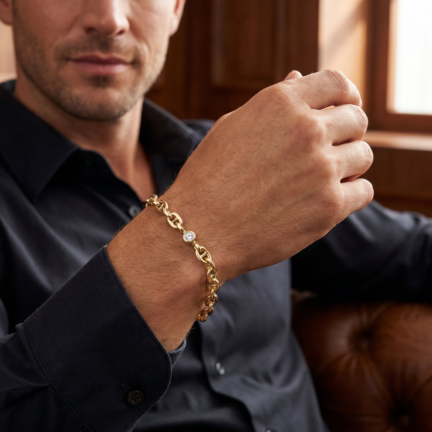 Men's Marine 14k Gold (26gram) or Platinum (48gram) 6.5mm Link Bracelet 8.5"