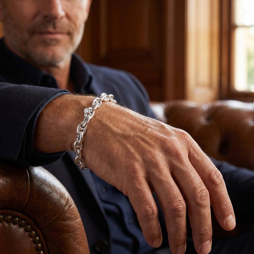 Men's Marine 14k Gold (37gram) or Platinum (69gram) 7.5mm Link Bracelet 8.5"