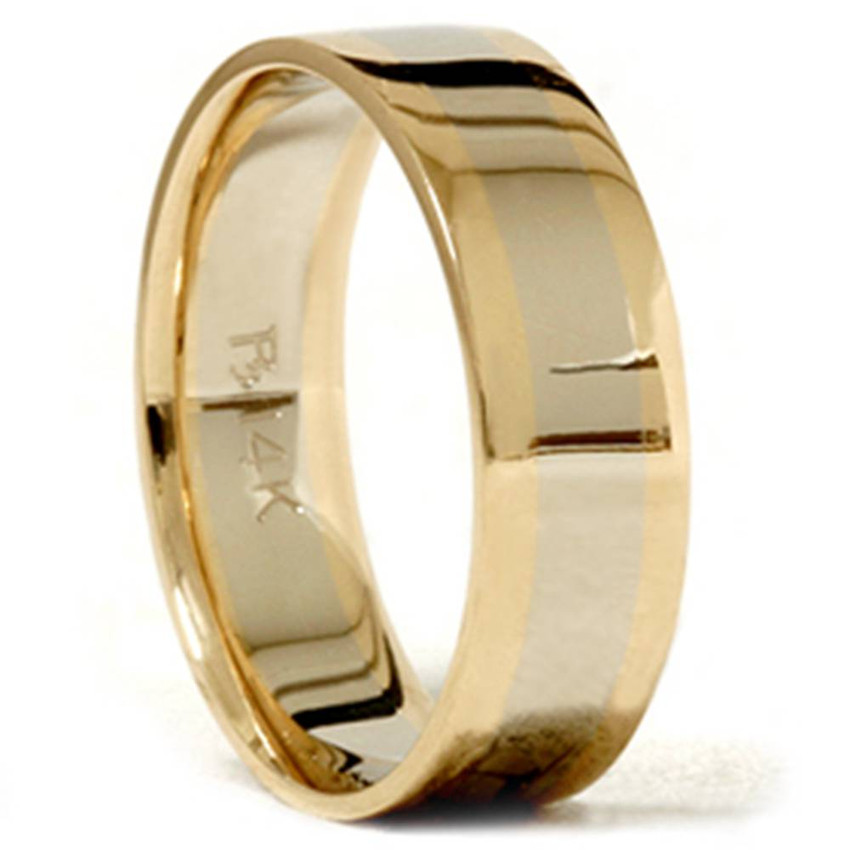 14k White & Yellow Gold 6mm Plain High Polished Two Tone Wedding Band Men's