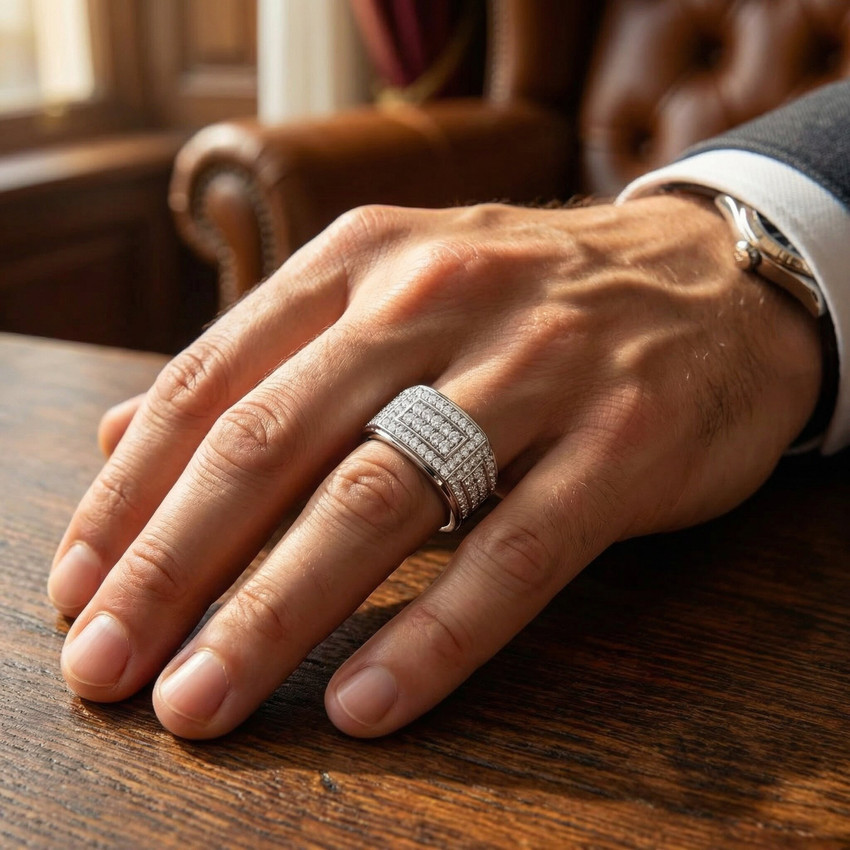 F/VS 2Ct Men's Diamond Ring in 14k Gold Lab Grown