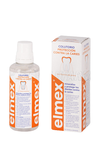 Elmex colutorio anticaries. botella de 400 mL.