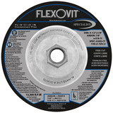 Flexovit Type 27 Depressed Center Cutoff Wheels are designed for extra heavy duty cutting applications, notching, and for narrow surface peripheral grinding applications such as grinding root pass welds.  These wheels should not be used for grinding on an angle (see Depressed Center Combination Wheels for cutting, notching, and light angle grinding applications.)