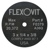 Flexovit fully reinforced Small Diameter Wheels are designed for use on die grinders and straight grinders.  Wheels from .035” through 1/8” thick are designed for cutting applications.  Wheels from 3/16” through 1/2” thickness are designed for grinding using the periphery of the wheel as the grinding face.