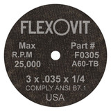 Flexovit fully reinforced Small Diameter Wheels are designed for use on die grinders and straight grinders.  Wheels from .035” through 1/8” thick are designed for cutting applications.  Wheels from 3/16” through 1/2” thickness are designed for grinding using the periphery of the wheel as the grinding face.