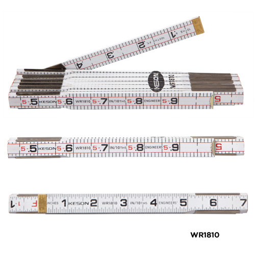 6' x 5/8" WHITE WOOD RULE, SIDE 1: FT & IN, SIDE 2: FT & 10ths; ENGINEERS'