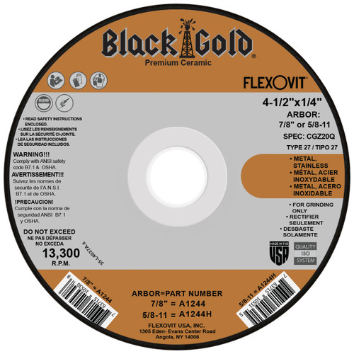 Flexovit Type 27 Depressed Center Grinding Wheels are made for angle grinding applications including weld grinding, beveling, snagging, and other surface preparation jobs requiring moderate to heavy stock removal.  Wheels are 1/4" thick, with 3 full diameters high tensile fiberglass reinforcements for maximum safety.