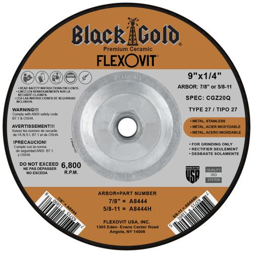 Flexovit Type 27 Depressed Center Grinding Wheels are made for angle grinding applications including weld grinding, beveling, snagging, and other surface preparation jobs requiring moderate to heavy stock removal.  Wheels are 1/4" thick, with 3 full diameters high tensile fiberglass reinforcements for maximum safety.