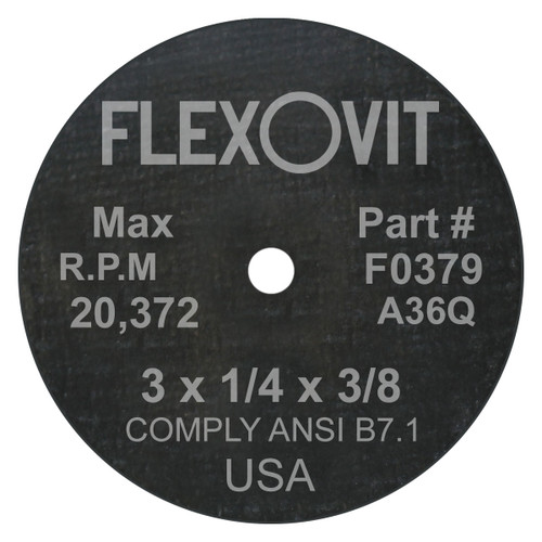 Flexovit fully reinforced Small Diameter Wheels are designed for use on die grinders and straight grinders.  Wheels from .035” through 1/8” thick are designed for cutting applications.  Wheels from 3/16” through 1/2” thickness are designed for grinding using the periphery of the wheel as the grinding face.