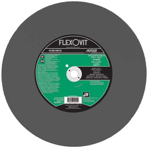Flexovit Type 1 Walk-Behind Concrete Saw Wheels are designed for dry cutting of asphalt and concrete surfaces.  Wheels are heavily reinforced to resist lateral stress.