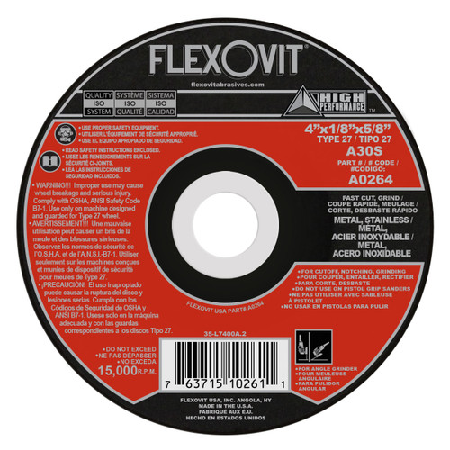 Flexovit Type 27 Depressed Center Combination Wheels are designed for metal fabrication jobs that require alternating between
cutting and light angle grinding.  This eliminates the need for changing wheels, or using two tools to complete the job. 
Combination Wheels are fully reinforced on the back and center of the wheel to prevent edge chipping while angle grinding.