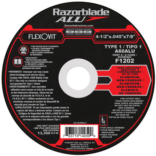 Flexovit’s Razorblade series of Thin Cutoff Wheels for Angle Grinders are an indispensable tool for the metalworker in both production and maintenance applications.  Choose from 5 versatile specs depending on the job requirement.  Use ONLY with flanges designed for mounting Type 1 wheels