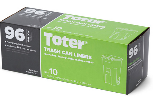 The 96-gallon trash can liner is designed to fit Toter's and other 96-gallon trash cans