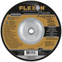 Flexovit Type 27 Depressed Center Grinding Wheels are made for angle grinding applications including weld grinding, beveling, snagging, and other surface preparation jobs requiring moderate to heavy stock removal.  Wheels are 1/4" thick, with 3 full diameters high tensile fiberglass reinforcements for maximum safety.