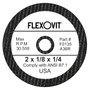 Flexovit fully reinforced Small Diameter Wheels are designed for use on die grinders and straight grinders.  Wheels from .035” through 1/8” thick are designed for cutting applications.  Wheels from 3/16” through 1/2” thickness are designed for grinding using the periphery of the wheel as the grinding face.