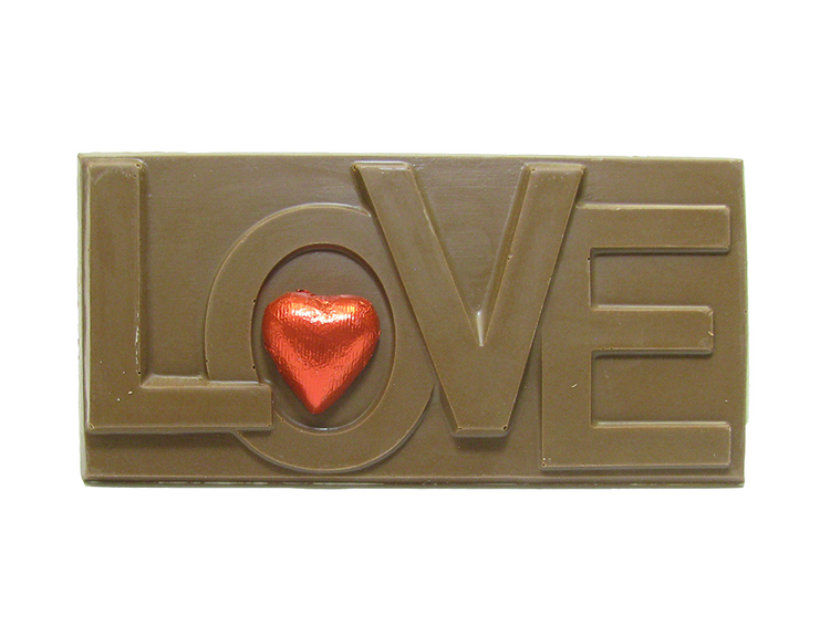 Solid chocolate Love Bar weighing 5.5 ounces.