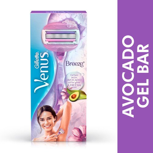 Gillette Venus Breeze Hair Removal Razor for Women with Avocado Oils & Body Butter, Freesia Scent, 1 Pc