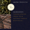 Mindful Green tea ingredients featuring Chinese sencha green tea and natural vanilla bean pieces.
