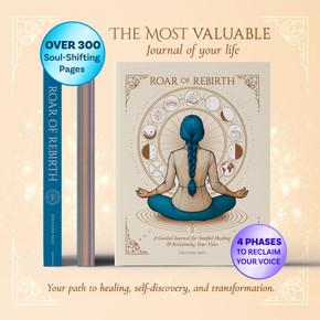 Roar of Rebirth guided journal softcover – 300+ pages of rituals, prompts, tarot spreads, and tea-inspired practices for soulful healing.