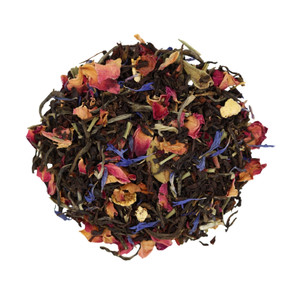 Goddess Grey loose-leaf black tea blend with rose petals, cornflower petals, citrus peel and lemongrass.