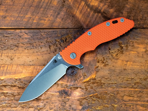 XM-18 3.5" Skinny Slicer-Flat Ground-Magnacut-Stonewash Blade Textured Lockside Battle Purple-Orange G10-Working Finish Scale Side Hardware-Scale Side
