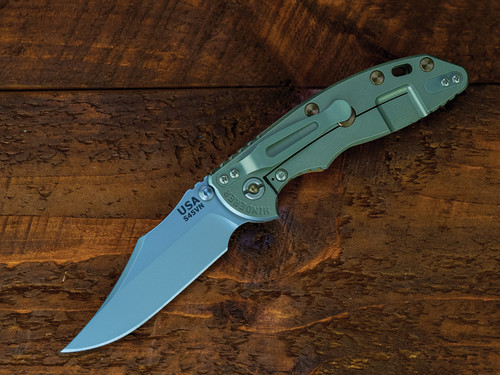 XM-18 3.5" Non-Flipper Bowie-S45VN-Bead Blast Green-Coyote G10-Bronze Hardware-Left Handed
